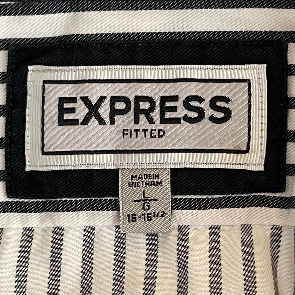 Express Y2K Men's White Black Striped Fitted Long Sleeve Button Up Shirt Size L - Picture 4 of 5